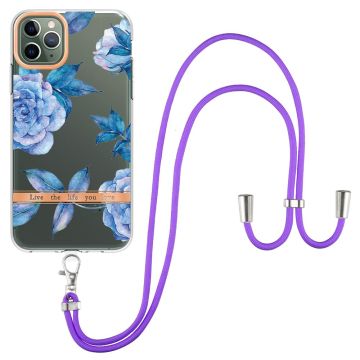 Slanke en duurzame softhoes met sleutelkoord voor iPhone 11 Pro Max - Blue Peony