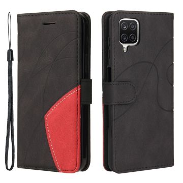 Gestructureerde leren case met strap voor Samsung Galaxy A12 5G - Zwart