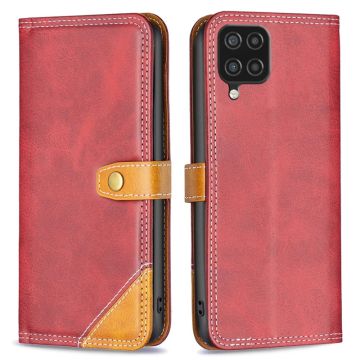 BINFEN tweekleurige leren case voor Samsung Galaxy A12 5G - Rood