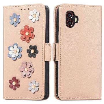 Zachte bloemdecor leren case voor Samsung Galaxy Xcover 6 Pro - Kaki