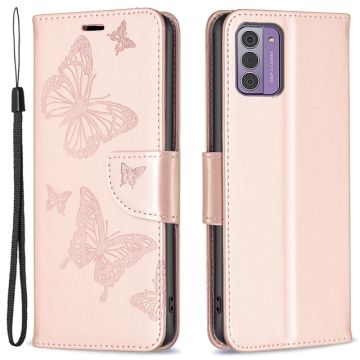 Butterfly Nokia G310 / Nokia G42 leren Hoesje - Rose Goud