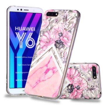 Marble design Huawei Honor 7A Hoesje - Roze Bloem En Marmer Patroon