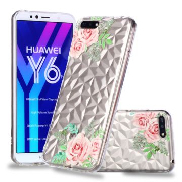 Huawei Honor 7A 3D diamond Textuur Hoesje - Roze Flower