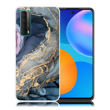 Marble design Huawei Y7A / Huawei P Smart 2021 Hoesje - Blauw Op Gouden Splash Marmer