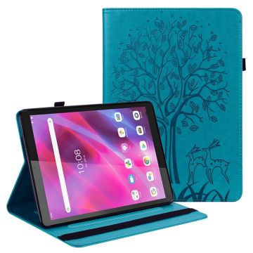 Lenovo Tab M10 hoesje van leer met boom- en hertenmotief - Blauw