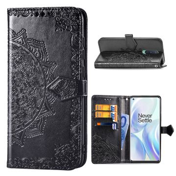 Mandala OnePlus 8 leren etui - Zwart