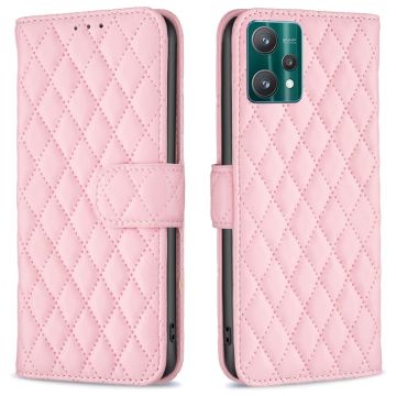 Ruitpatroon matte flip case voor Realme V25 / Realme 9 Pro - Roze