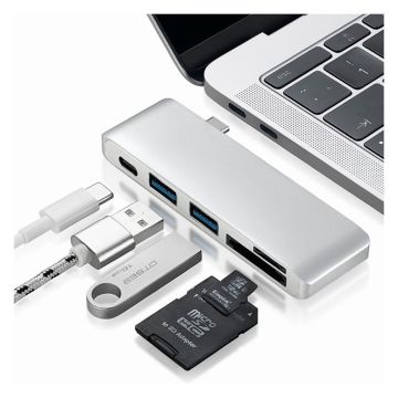 Universal 5-in-1 multi-port Type-C aluminum Legering adapter converter - Zilver Color