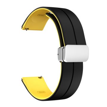 22mm Universele tweekleurige siliconennband met zilveren gesp - Zwart/Geel