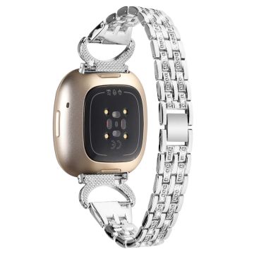 Fitbit Sense / Versa 3 strass 5-kralen metalen bandje - Zilver