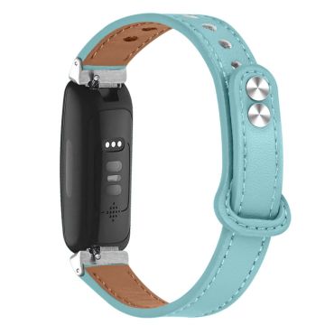 Fitbit Inspire 2 / Ace 2 horlogebandje van rundleer met zilverkleurige connector - Baby Blue