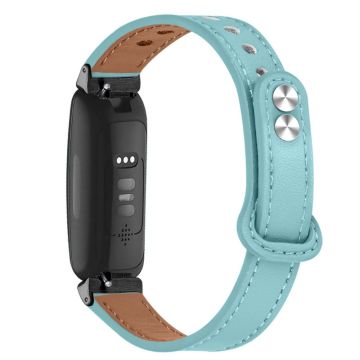 Fitbit Inspire 2 / Ace 2 horlogebandje van rundleer met zwarte connector - Baby Blue