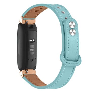 Fitbit Inspire 2 / Ace 2 horlogebandje van rundleer met roségoudkleurige connector - Baby Blue