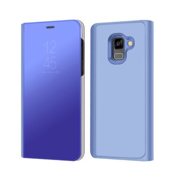 For Samsung Galaxy A8 (2018) Information View Plated Mirror Surface Stand Leather Protective Cover - Blue