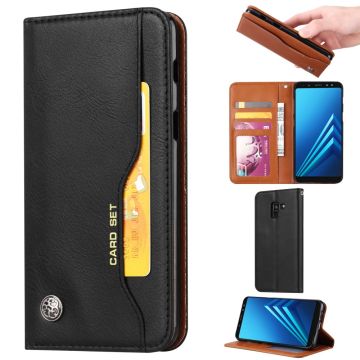 For Samsung Galaxy A8 (2018) PU Leather Wallet Stand Protective Casing - Black