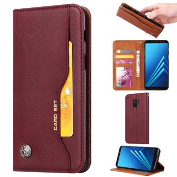 For Samsung Galaxy A8 (2018) PU Leather Wallet Stand Protective Case - Wine Red