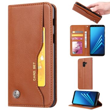 For Samsung Galaxy A8 (2018) PU Leather Wallet Stand Protective Shell - Brown