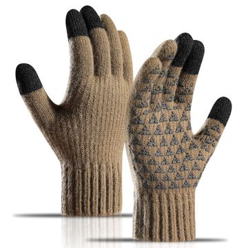 Y0097 Touchscreen Knit Gloves - Khaki / S Soft Fleece Lining Windproof Non-Slip