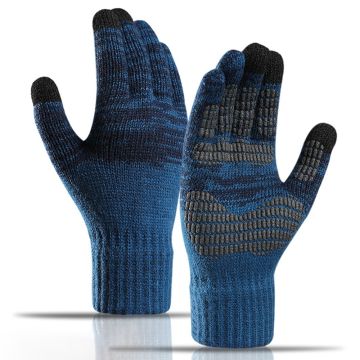 Y0046 Gebreide winddichte herenhandschoenen met touchscreen en antislip - Meerblauw