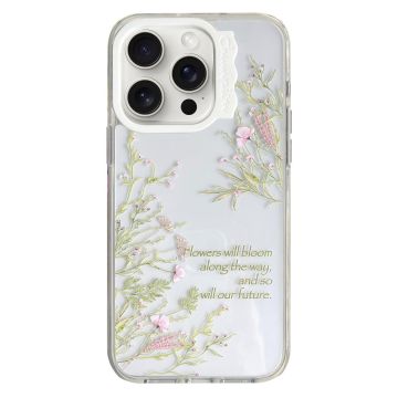 iPhone 14 Pro Max Case Pattern Bump Resistant and Flexible Shockproof Protective Phone Cover - Pink Flowers