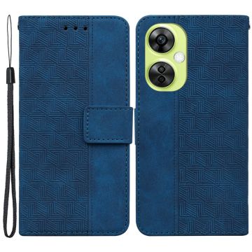 For OnePlus Nord CE 3 Lite 5G / Nord N30 5G / Oppo K11x 5G PU Leather Stand Wallet Case Geometry Imprinted Phone Cover - Blue