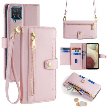 Samsung Galaxy A12 5G vegan lederen portemonnee rits case - Roze