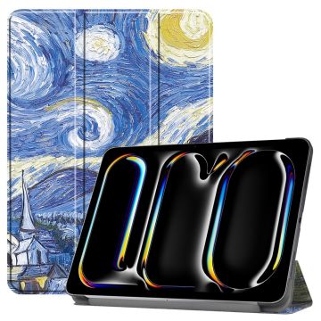 iPad Pro 11 (2024) hoes Trifold standaardaard Vegan Leather Pattern Smart Tablet Cover - Sterrenhemel