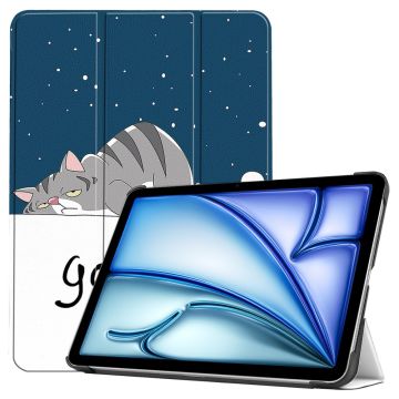 iPad Air 13 (2024) hoes Tri-Fold standaard Pattern Print Lederen Tablet Cover met Auto Wake / Sleep - Kat