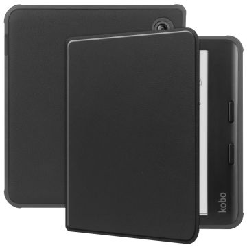 For Kobo Libra Colour Case PU Leather + TPU E-Reader Cover Support Auto Wake / Sleep - Black