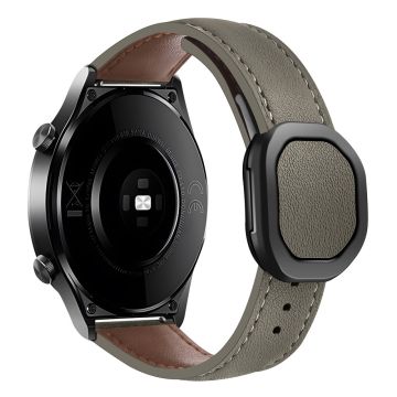 Huawei / Samsung / Garmin Horlogebandje 20mm Magnetisch Echt Koeienleer bandje - Donkerbruin