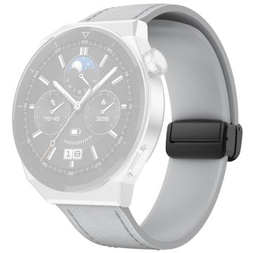 Huawei Watch GT 3 42mm / GT 3 Pro 43mm Horlogebandje 20mm Lederen gecoat siliconenn bandje met magnetische gesp - Lichtgrijs