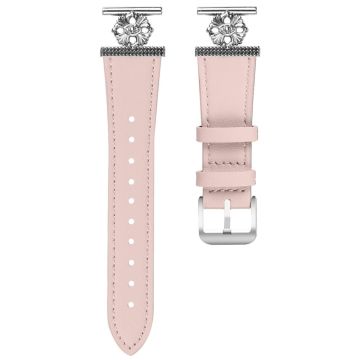 Huami Amazfit Bip Lite Watch Band Genuine Cow Leather Flower Decor Adjustable Strap - Pink