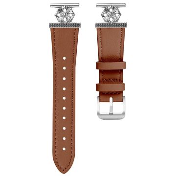 Huami Amazfit Bip Lite Watch Band Genuine Cow Leather Flower Decor Adjustable Strap - Brown