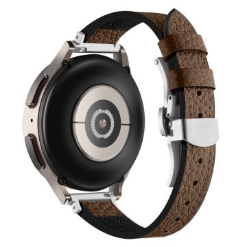 Samsung Galaxy Watch6 / Garmin Venu Sq / Huami Amazfit Bip Siliconen en Echt Leren Bandje 20mm Horlogebandje - Bruin / Zilveren Gesp