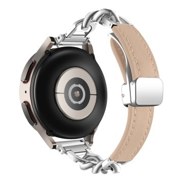 Samsung Galaxy Watch6 / Garmin Venu Sq 2 magnetisch horlogebandje 20 mm van echt koeienleer - Abrikoos