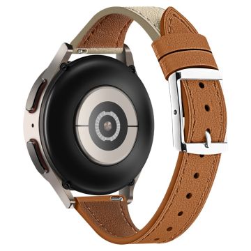 20mm Universele Smart Watch Band Echt Koe Leren Riem Vervanging - Bruin + Beige