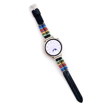 Coros Horloge GT 4 41mm / Garmin Venu 3S 18mm Lederen horlogebandje Vulkanische Rotskralen Band - Zwart+Multicolor