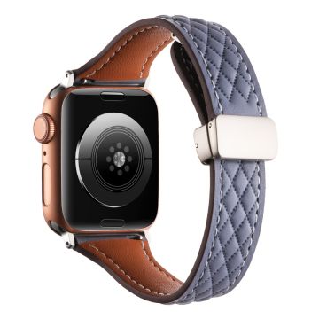 Horlogebandje Apple Watch Series 41mm - 40mm - 38mm Universele band van echt koeienleer - Blauw-Grijs