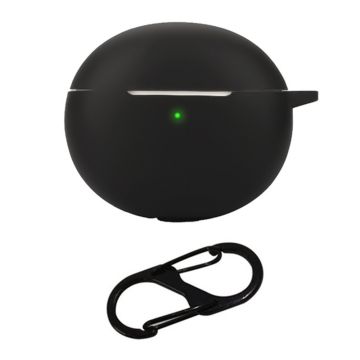 For Oppo Enco R3 Silicone Case Anti-Scratch Wireless Headset Cover with Hanging Buckle - Black