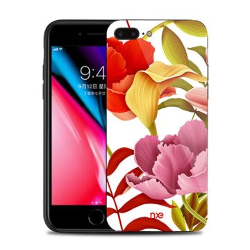 NXE iPhone 7 Plus / 8 Plus flower Patroon glass Hoesje - Rood and Yellow and Pink Flower