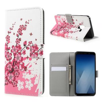 Samsung Galaxy A8 (2018) Patroon PU Leer flip Hoesje - Peach Flower