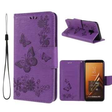 Butterfly Samsung Galaxy A8 (2018) leren Hoesje - Purper