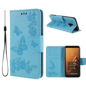 Butterfly Samsung Galaxy A8 (2018) leren Hoesje - Blauw