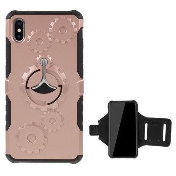 iPhone Xs Max kickstand gear Patroon Hoesje - Rose goud