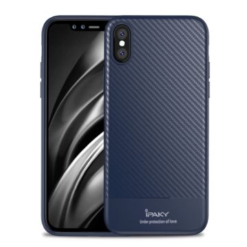 IPAKY iPhone Xs Max carbon fiber Textuur Hoesje - Donkerblauw