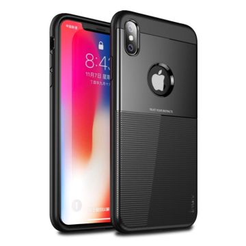 IPAKY iPhone Xs Max grid Patroon hybrid Hoesje - Zwart