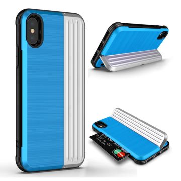 ANGIBABE iPhone Xs Max dual layer kickstand hybrid Hoesje - Blauw / Silver