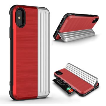 ANGIBABE iPhone Xs Max dual layer kickstand hybrid Hoesje - Rood / Silver