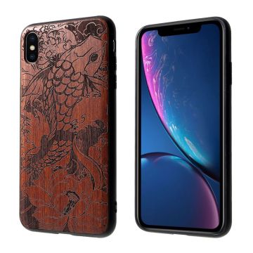 iPhone Xs Max carving Hout hybrid Hoesje - Fish and Lotus