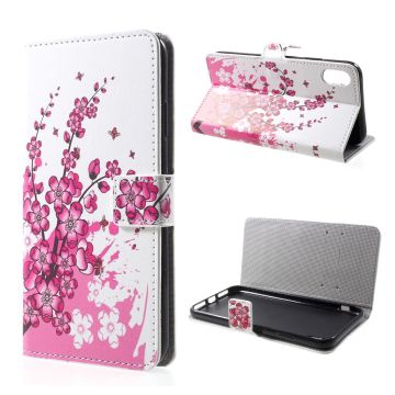 iPhone Xs Max Patroon printing Leer flip Hoesje - Plum Blossom